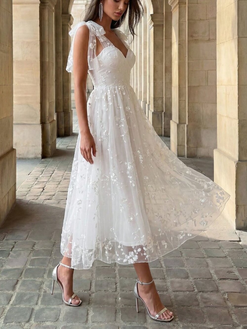 White Elegant Women's lacey midi Dress